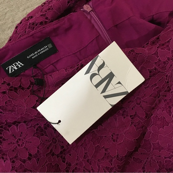 Zara midi skirt lace overlay purple hi rise size Xs Womens new - Picture 7 of 8